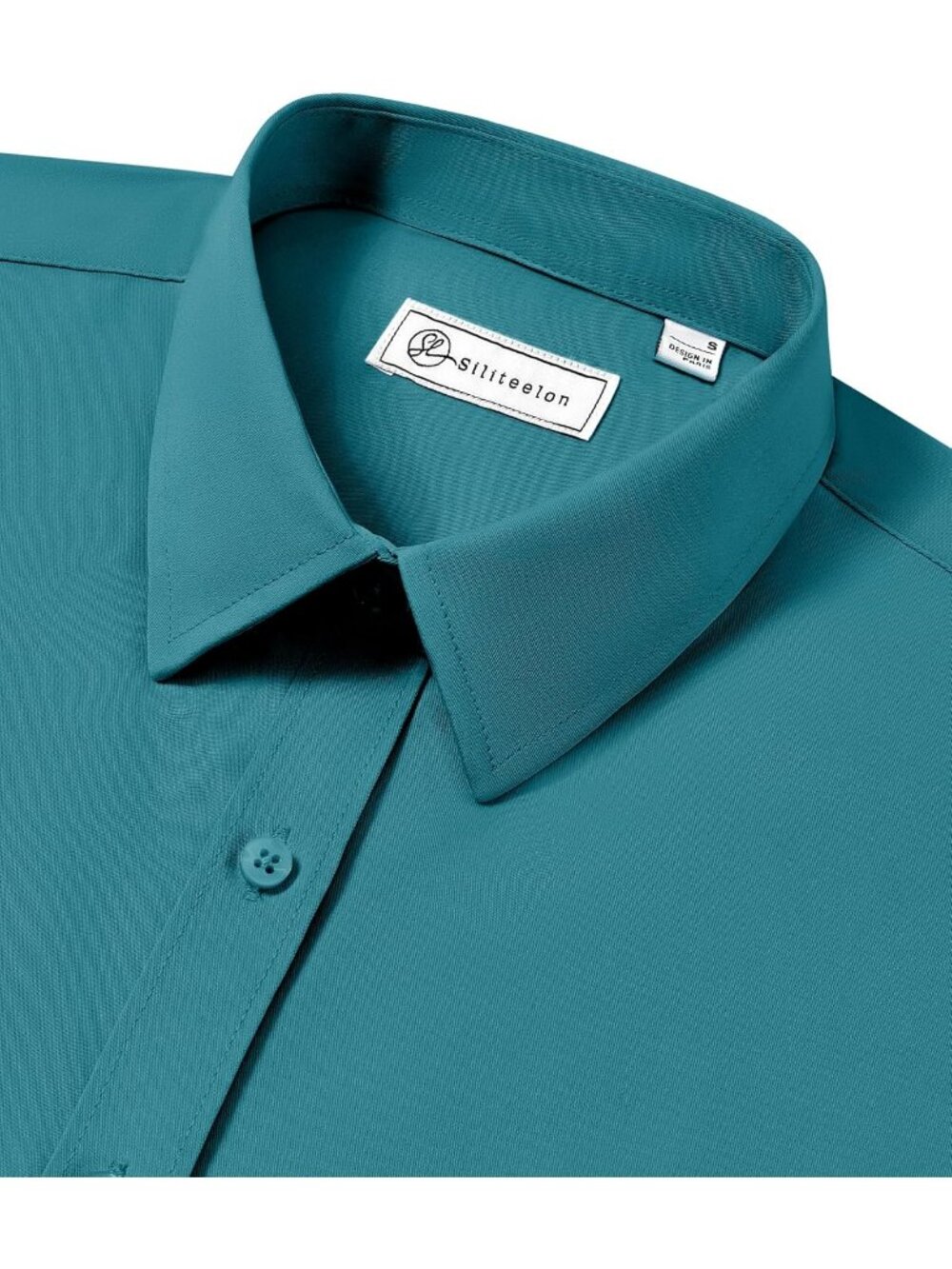 Women's Peacock Blue Button Down Long Sleeve Classic Fit Collared Wrinkle Shirts - Picture 5 of 6